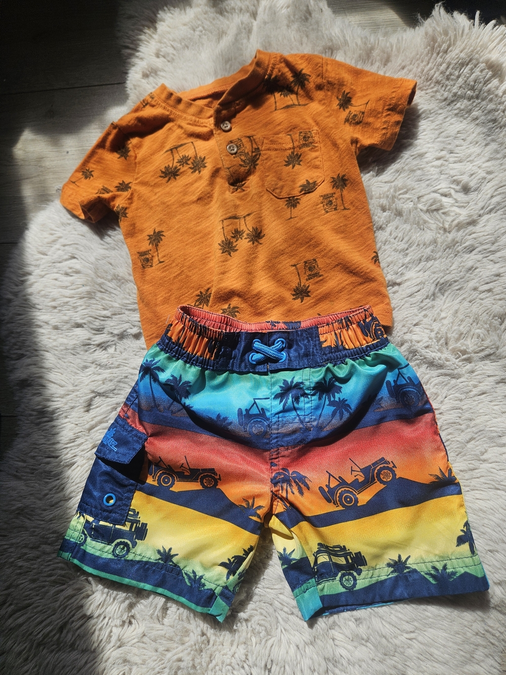 George Tropical Jeep Swim Trunks 12-18M – Rainbow Stripe Board Shorts